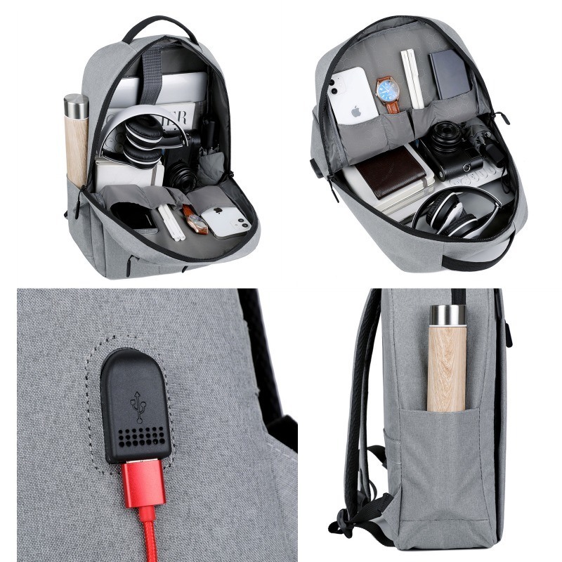 Softback Fashionable Blue Black Anti-Theft Waterproof Lightweight Laptop Backpack USB Charging Customizable Logo for Leisure Oxford