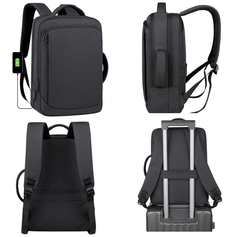 Lightweight Black Anti-Theft Waterproof Laptop Backpack for Business Casual Oxford Material Customizable Logo USB Feature
