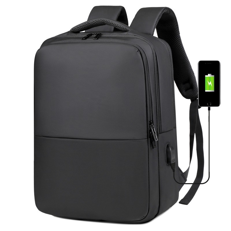 Simple Classic Luxury Business Style USB Nylon Lining Durable Lightweight Anti-Theft Waterproof Black Laptop Backpack