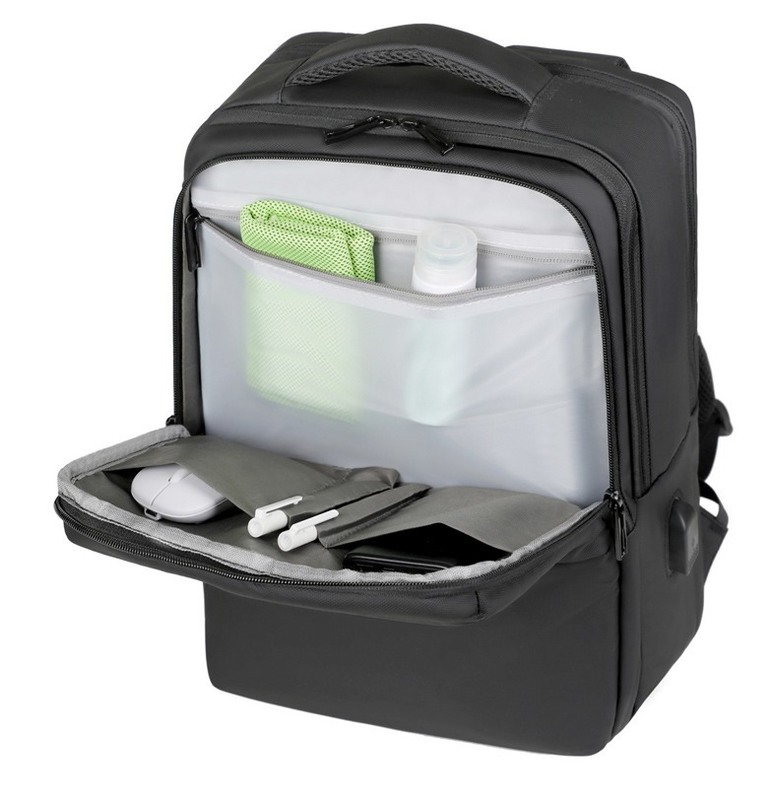 Simple Classic Luxury Business Style USB Nylon Lining Durable Lightweight Anti-Theft Waterproof Black Laptop Backpack