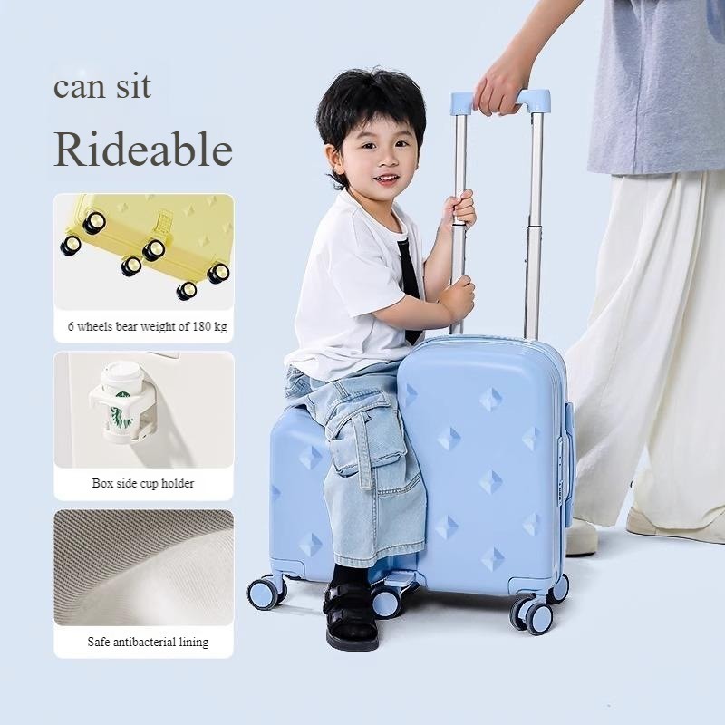 Multifunctional Kids Ride-on Suitcase with Ergonomic Seat Design and Smooth Spinner Wheels for Toddler Travel Luggage Sets