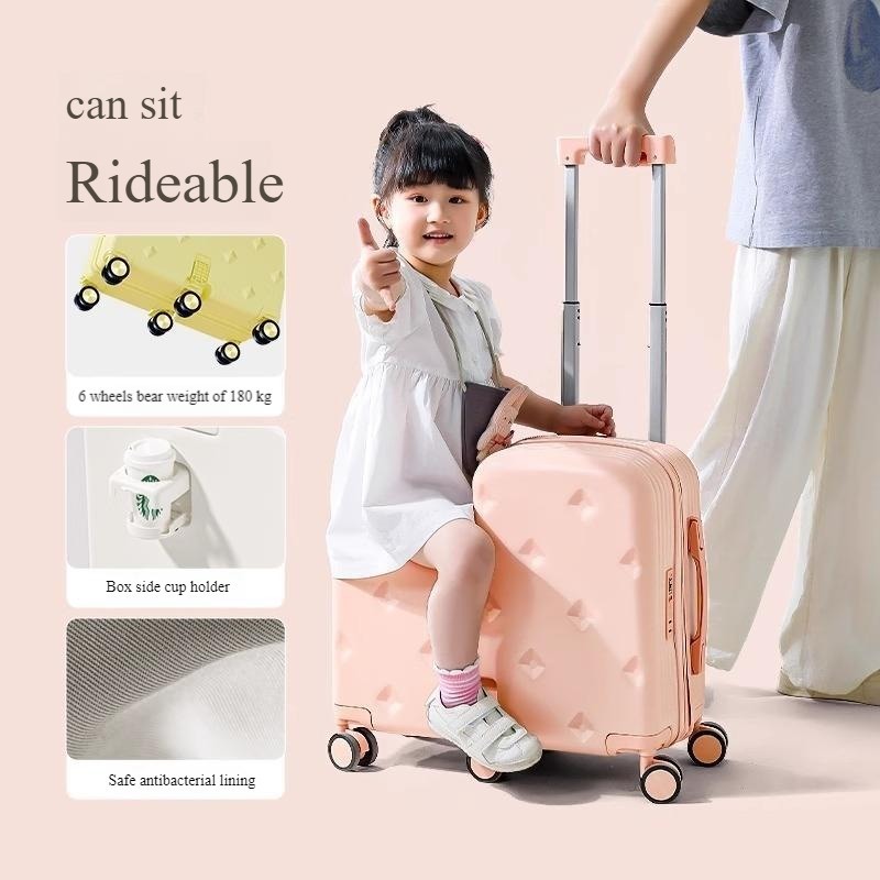 Multifunctional Kids Ride-on Suitcase with Ergonomic Seat Design and Smooth Spinner Wheels for Toddler Travel Luggage Sets