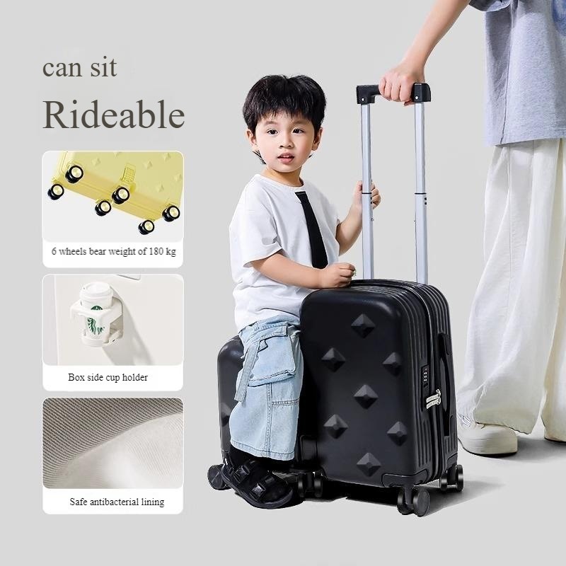 Multifunctional Kids Ride-on Suitcase with Ergonomic Seat Design and Smooth Spinner Wheels for Toddler Travel Luggage Sets