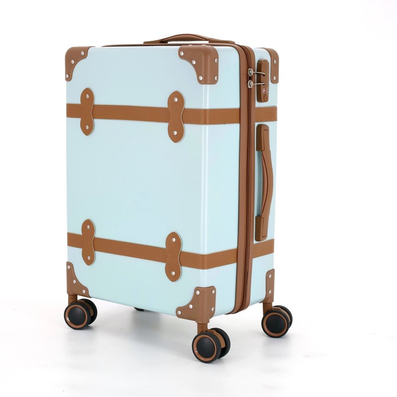 Lightweight PC Leather Hard Shell Trolley Luggage Vintage Suitcase with TSA Lock Durable Carry-On Baggage Have Drawbars
