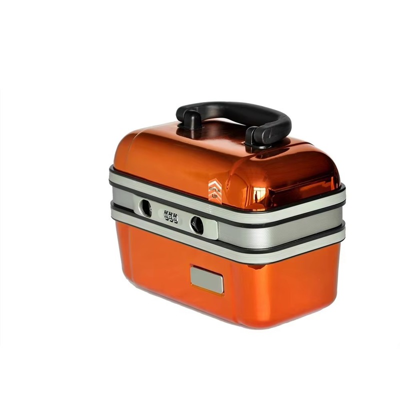 Mini Estojo Cosmético Rígido com Espelho Embutido Fechadura com Senha Laranja Holográfico Brilhante Estilo Feminino Organizador de Viagem
