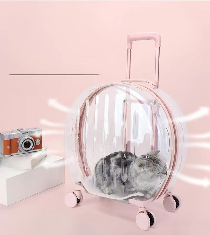 Outdoor Dog Carrier Bag Convenient Handheld Pet Travel Carrier Open Closure Pull-Rod Bubble Rolling Luggage for Cats