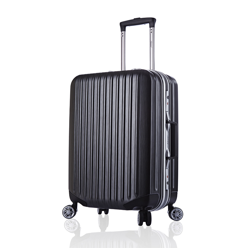 Carry-on Suitcase with Durable Wheels and Zipperless Hard Shell Front Open Trolley Case Luggage in PC ABS Black Aluminum