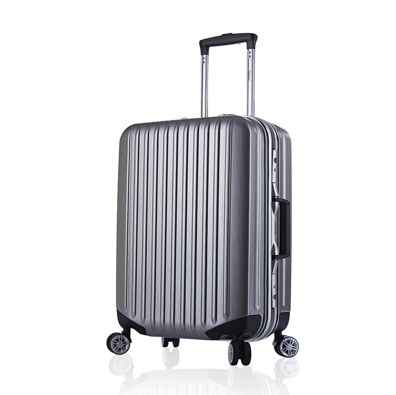 Carry-on Suitcase with Durable Wheels and Zipperless Hard Shell Front Open Trolley Case Luggage in PC ABS Black Aluminum