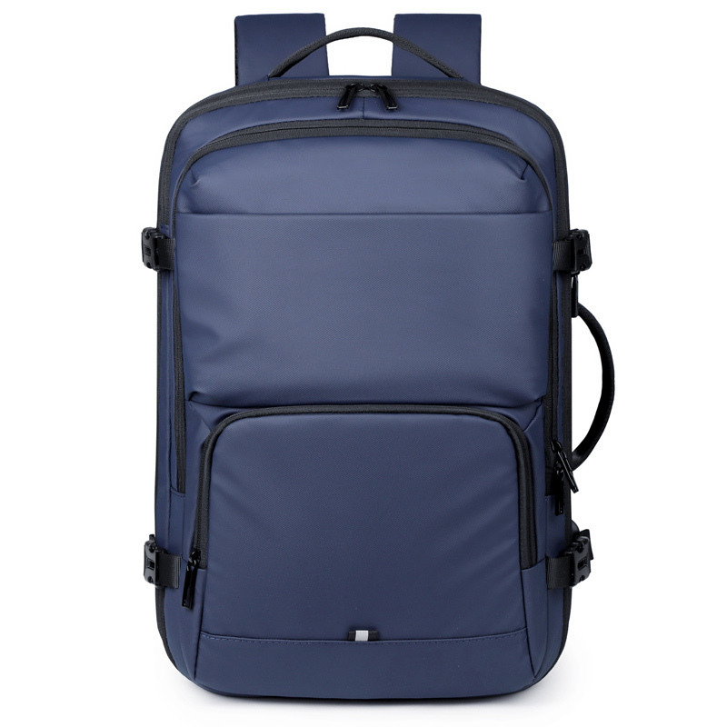 Mochila ligera y personalizable para portátil con logotipo, para viajes de negocios, carga USB, unisex, diseño antirrobo en azul y negro a la moda