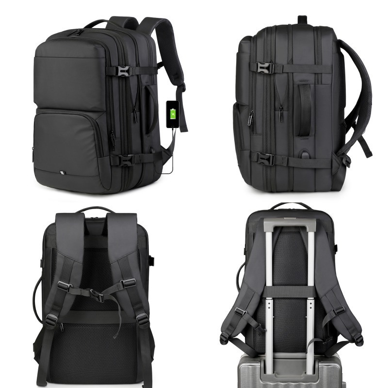 Mochila ligera y personalizable para portátil con logotipo, para viajes de negocios, carga USB, unisex, diseño antirrobo en azul y negro a la moda