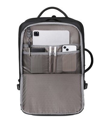 Business Travel Charging Anti-Theft Laptop Backpack with Geometric Pattern and Zipper Hasp Closure in Blue Black