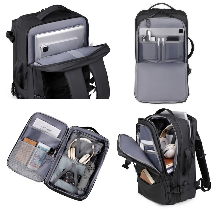 Business Travel USB Charging Nylon Laptop Backpack Anti-Theft Blue Black with Customizable Logo and Waterproof Interior