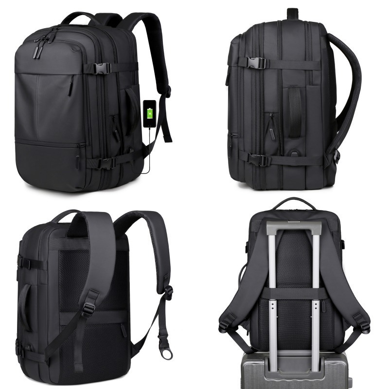 Business Travel USB Charging Nylon Laptop Backpack Anti-Theft Blue Black with Customizable Logo and Waterproof Interior