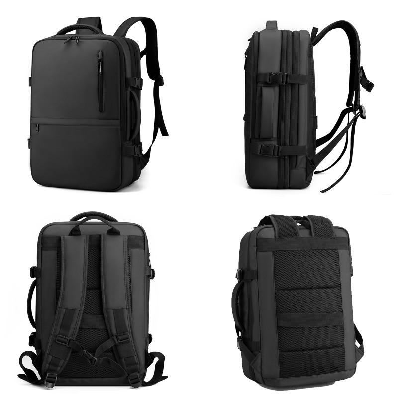 Geometric Pattern RFID Lightweight Black Anti-Theft Waterproof Laptop Backpack for Simple and Stylish Business Casual