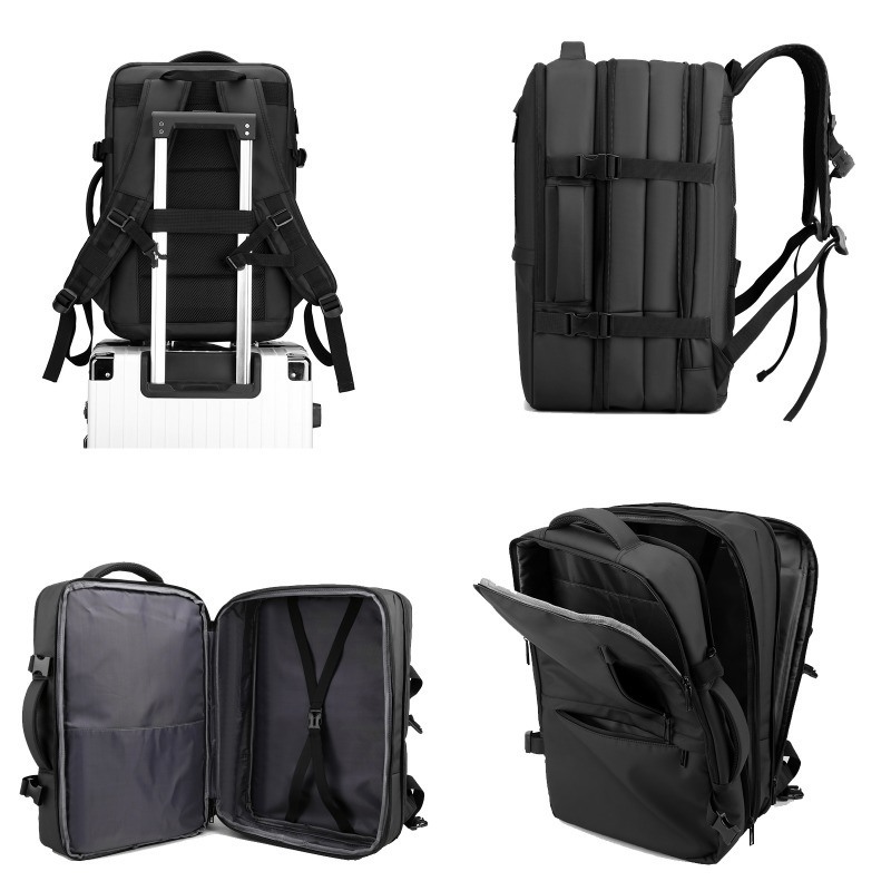 Geometric Pattern RFID Lightweight Black Anti-Theft Waterproof Laptop Backpack for Simple and Stylish Business Casual