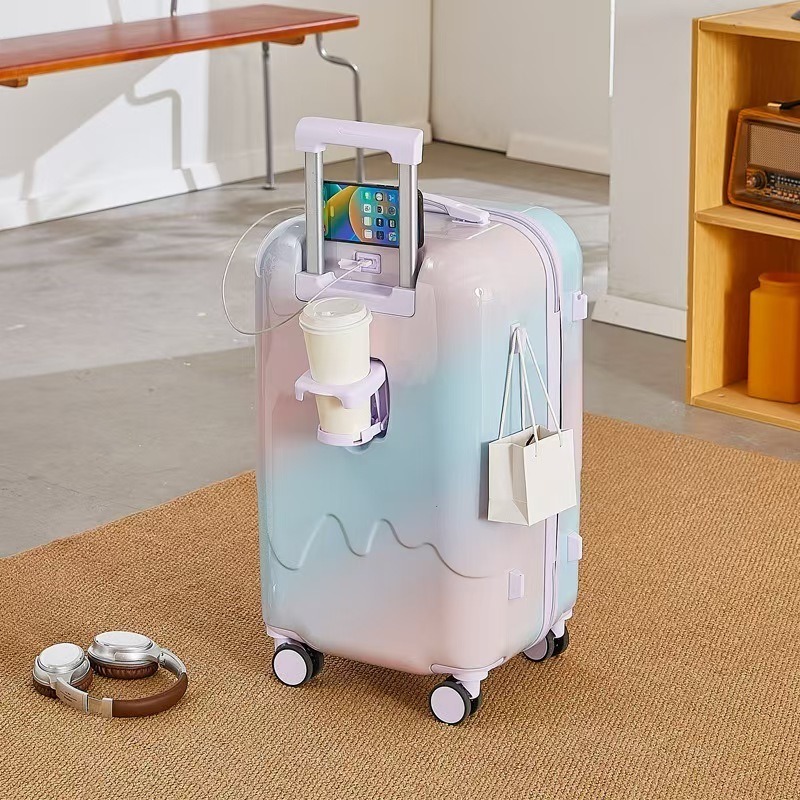 Travel in Sweet Style with this Password-Locked Hardside Suitcase Featuring an Adorable Ice-Cream Pattern