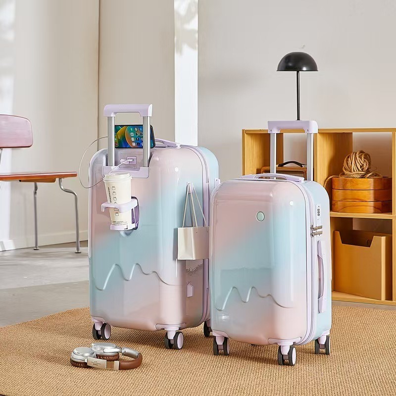 Travel in Sweet Style with this Password-Locked Hardside Suitcase Featuring an Adorable Ice-Cream Pattern
