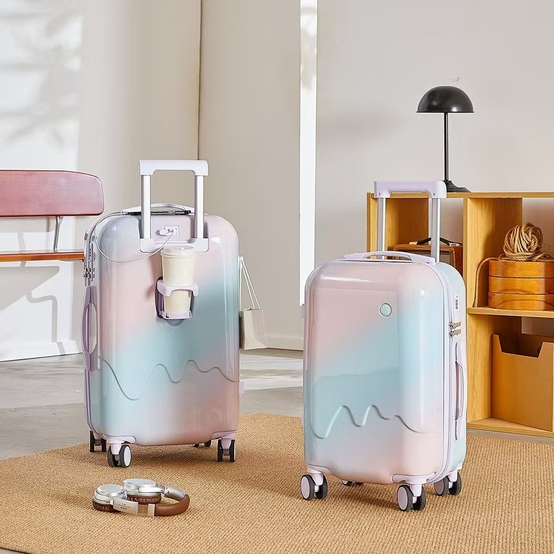 Travel in Sweet Style with this Password-Locked Hardside Suitcase Featuring an Adorable Ice-Cream Pattern