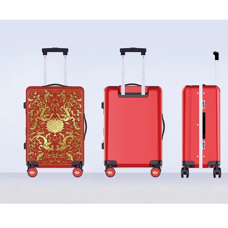 Unisex Red/Black 20 Inch Lightweight PC Travel Suitcase with 4 Silent Spinner Wheels and Durable Carry-On Bags