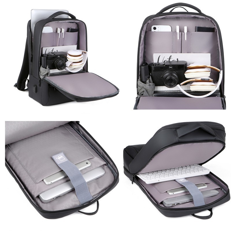 Geometric Pattern Unisex Fashionable Blue Black Anti-Theft Waterproof Lightweight Laptop Backpack for Business Travel