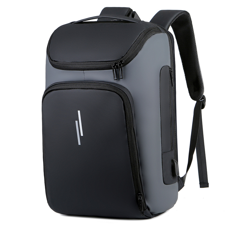 Business Leisure Blue Grey Anti-Theft Waterproof Computer Backpack with Nylon Lining Material and Zipper Closure