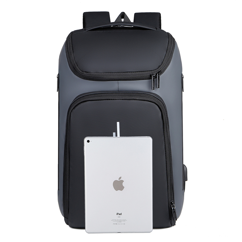 Business Leisure Blue Grey Anti-Theft Waterproof Computer Backpack with Nylon Lining Material and Zipper Closure