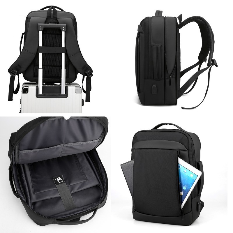 Zipper Hasp Fashionable Blue Black RFID Anti-Theft Waterproof Lightweight Laptop Backpack for Business Travel Charging
