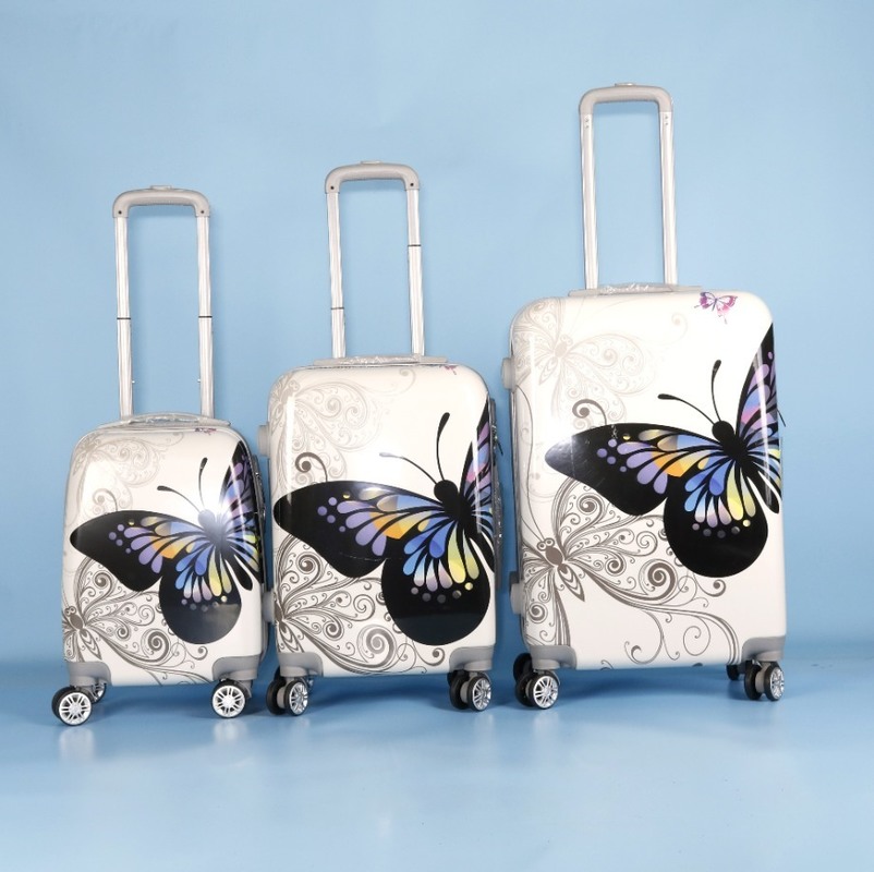 Zipper Password Lock Butterfly Print 5-Piece Classic Style ABS PC Hard Shell Suitcases for Durable Multi-Function Travel