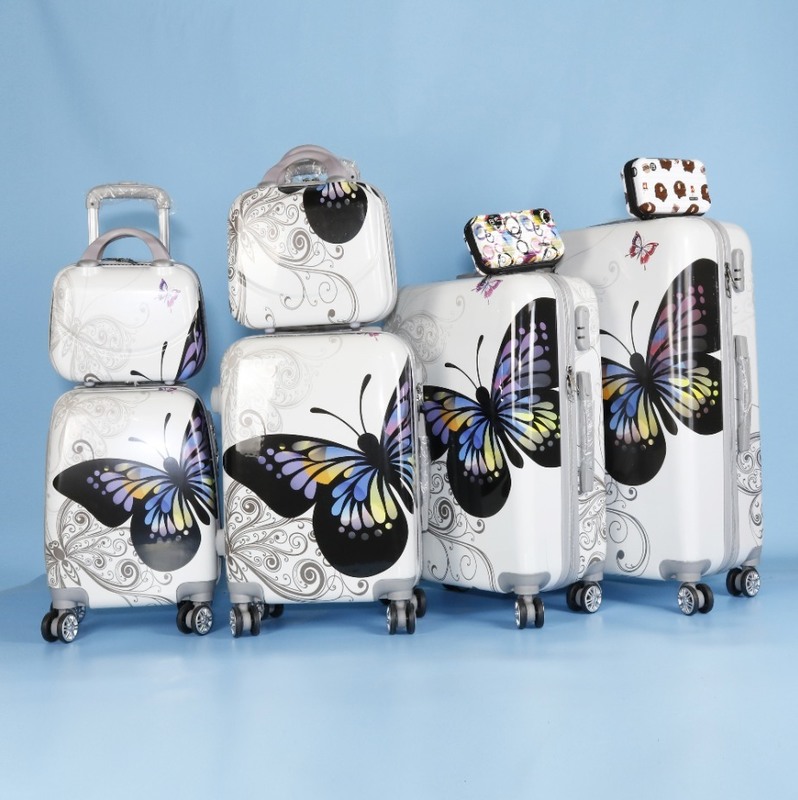 Zipper Password Lock Butterfly Print 5-Piece Classic Style ABS PC Hard Shell Suitcases for Durable Multi-Function Travel