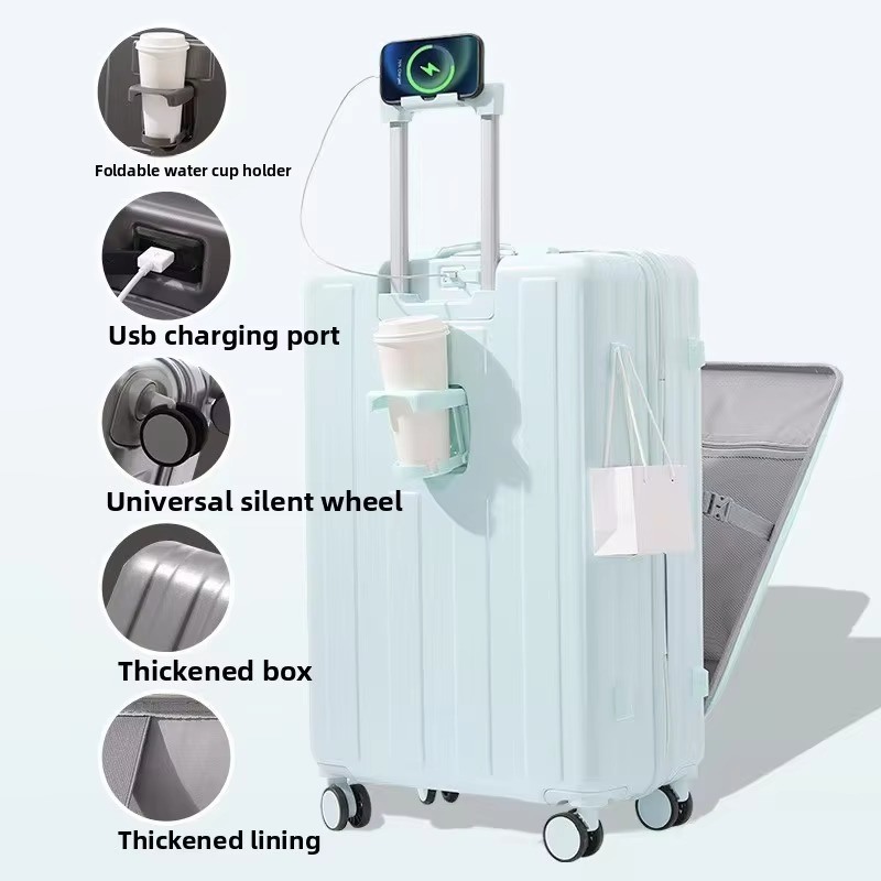 360° Spinner Wheels Front Opening USB Port Business Travel Bag Durable Luggage for Modern Simple Style Holiday Travel