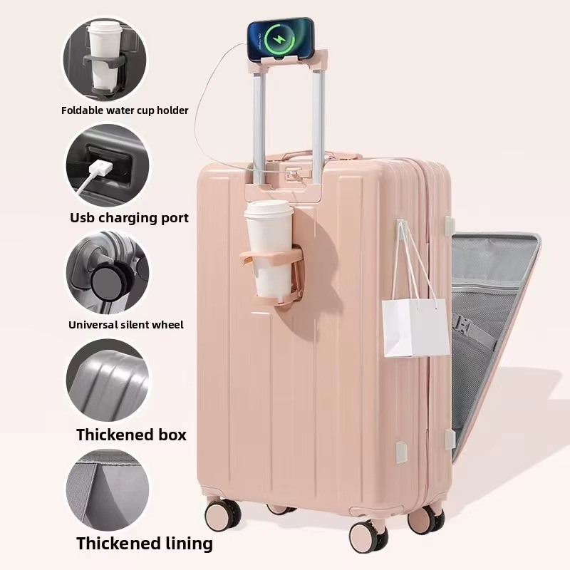 360° Spinner Wheels Front Opening USB Port Business Travel Bag Durable Luggage for Modern Simple Style Holiday Travel