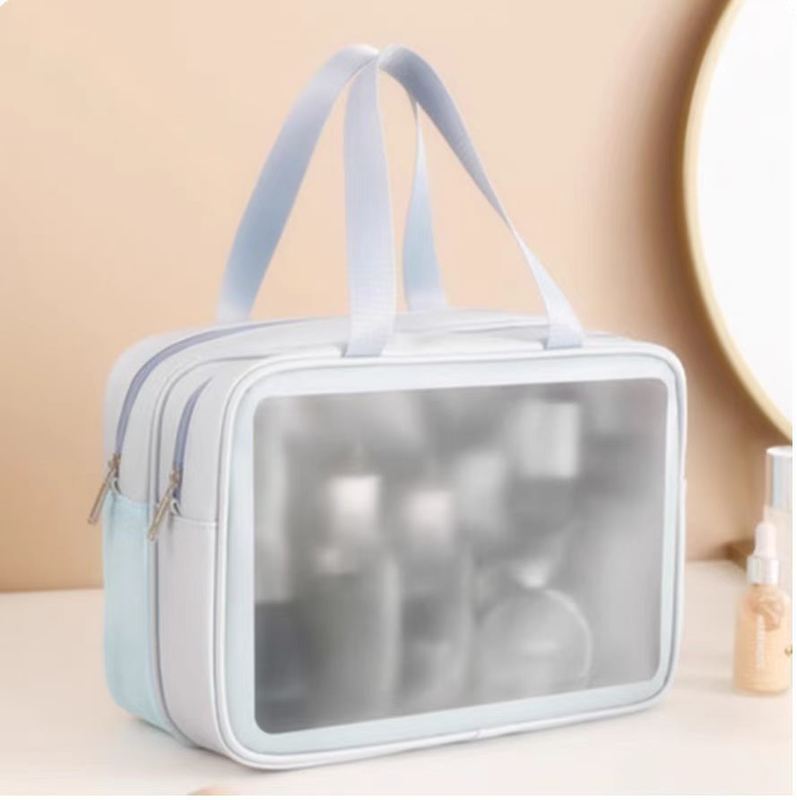 Portable Double-Layer Makeup Bag for Lady Durable and Large with Dry Wet Separation Matte Finish Personal Item Organizer