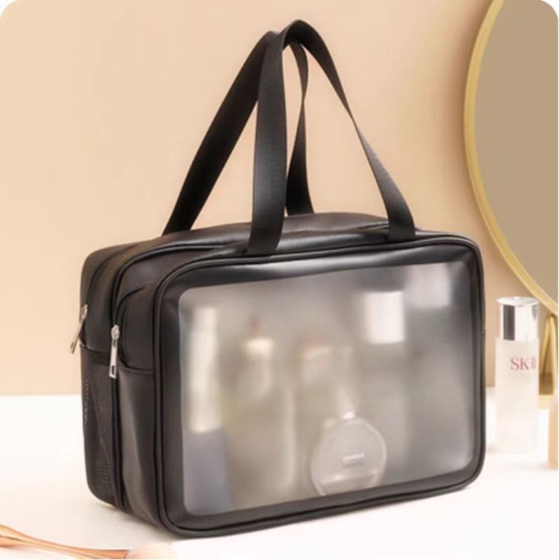 Portable Double-Layer Makeup Bag for Lady Durable and Large with Dry Wet Separation Matte Finish Personal Item Organizer