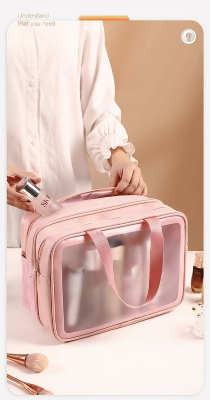 Portable Double-Layer Makeup Bag for Lady Durable and Large with Dry Wet Separation Matte Finish Personal Item Organizer
