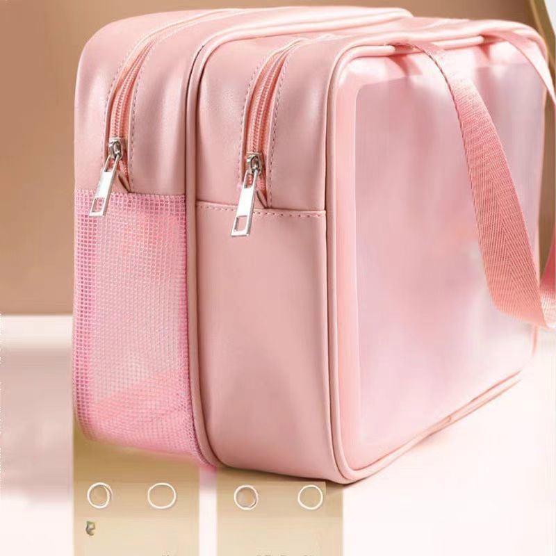Portable Double-Layer Makeup Bag for Lady Durable and Large with Dry Wet Separation Matte Finish Personal Item Organizer
