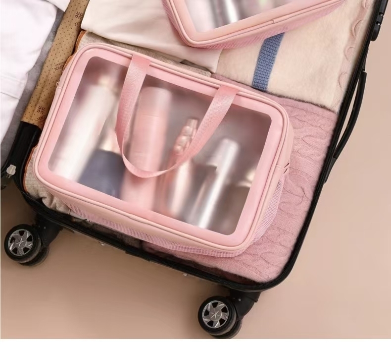 Portable Double-Layer Makeup Bag for Lady Durable and Large with Dry Wet Separation Matte Finish Personal Item Organizer