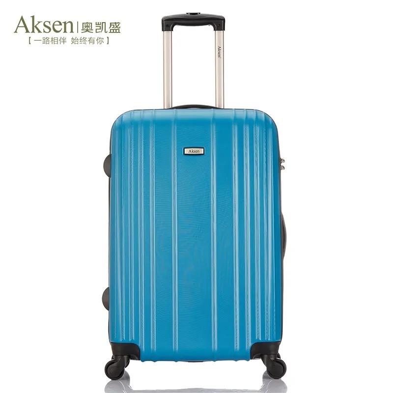 Multi-Function Blue Durable PC Carry Suitcases Luggage Front Open Travel Boarding Trolley Case Embossed Vertical Stripe