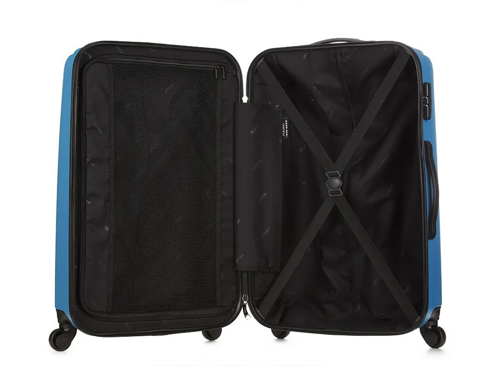 Multi-Function Blue Durable PC Carry Suitcases Luggage Front Open Travel Boarding Trolley Case Embossed Vertical Stripe