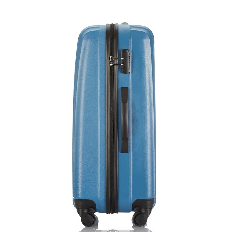 Multi-Function Blue Durable PC Carry Suitcases Luggage Front Open Travel Boarding Trolley Case Embossed Vertical Stripe