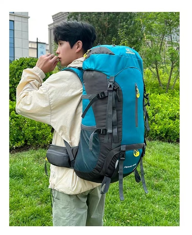 Mochila de caminhada unisex Padrões de letras geométricas fechadura macia equipamento para o ar livre multifuncional para viagens de acampamento