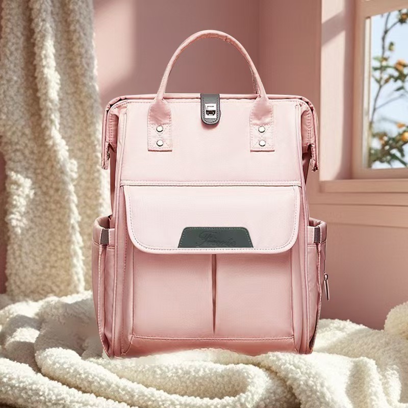 Mochila de fraldas de maternidade Oxford leve e elegante, grande capacidade para itens essenciais do bebê durante o Festival da Primavera