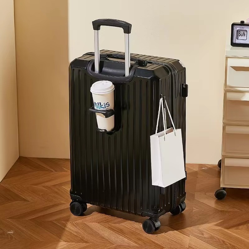Multi-Stage Telescopic Rod Suitcase with Side Hook Unisex Multi-Function Spinner Luggage Cup Holder 210D Polyester Lining