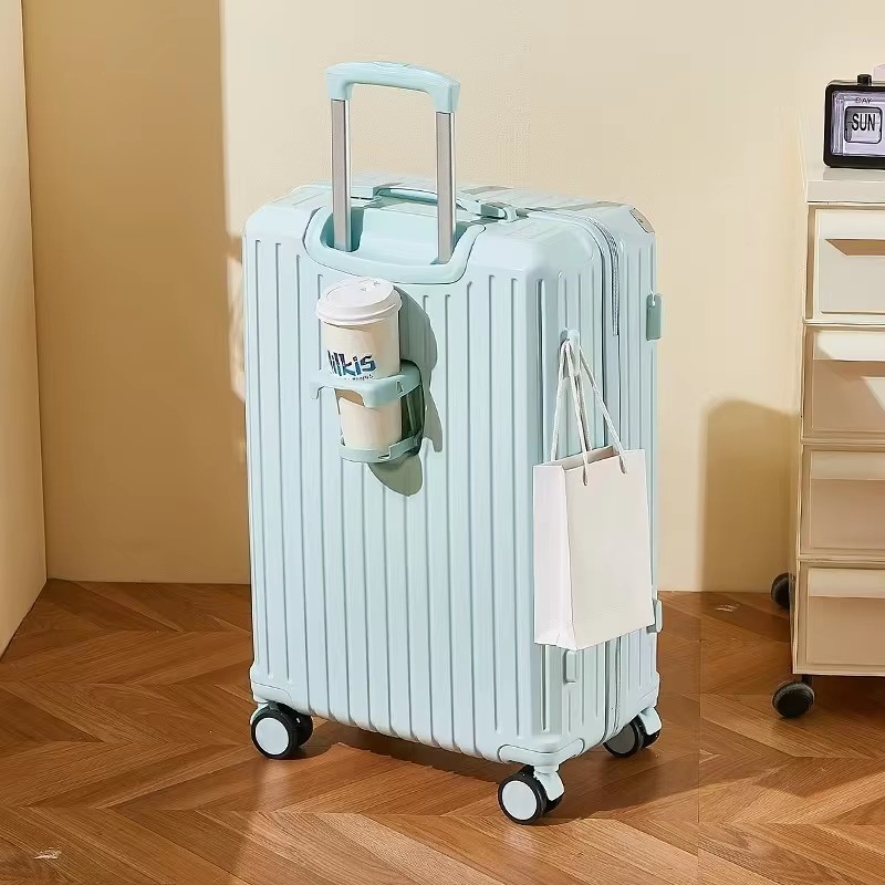 Multi-Stage Telescopic Rod Suitcase with Side Hook Unisex Multi-Function Spinner Luggage Cup Holder 210D Polyester Lining