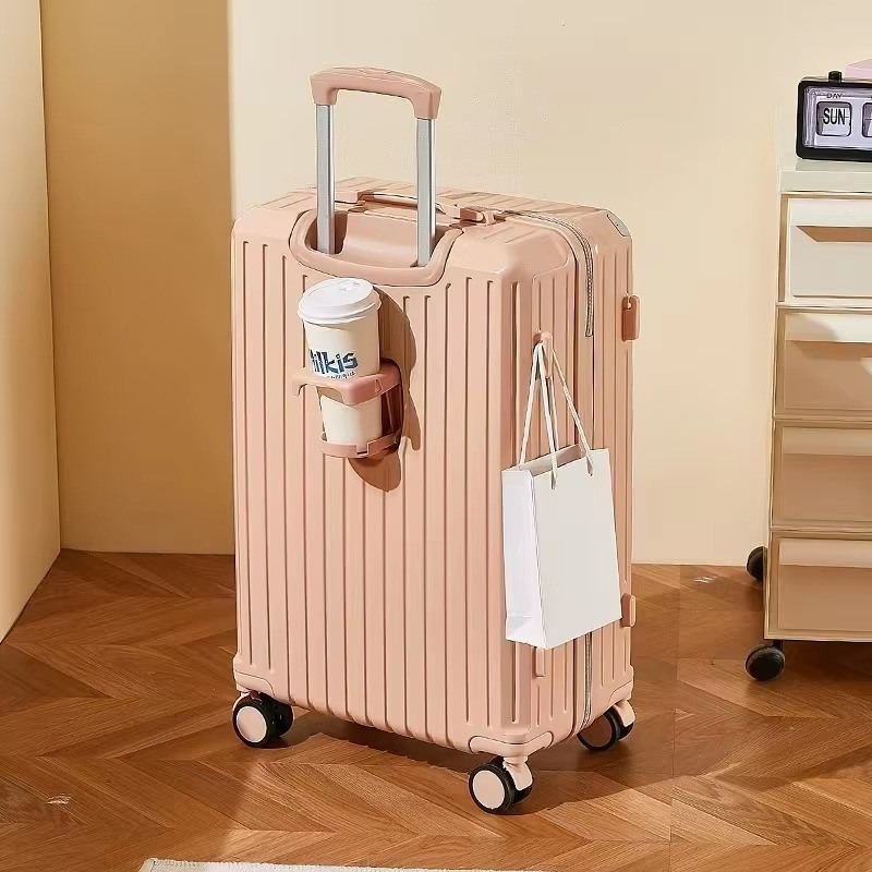 Multi-Stage Telescopic Rod Suitcase with Side Hook Unisex Multi-Function Spinner Luggage Cup Holder 210D Polyester Lining