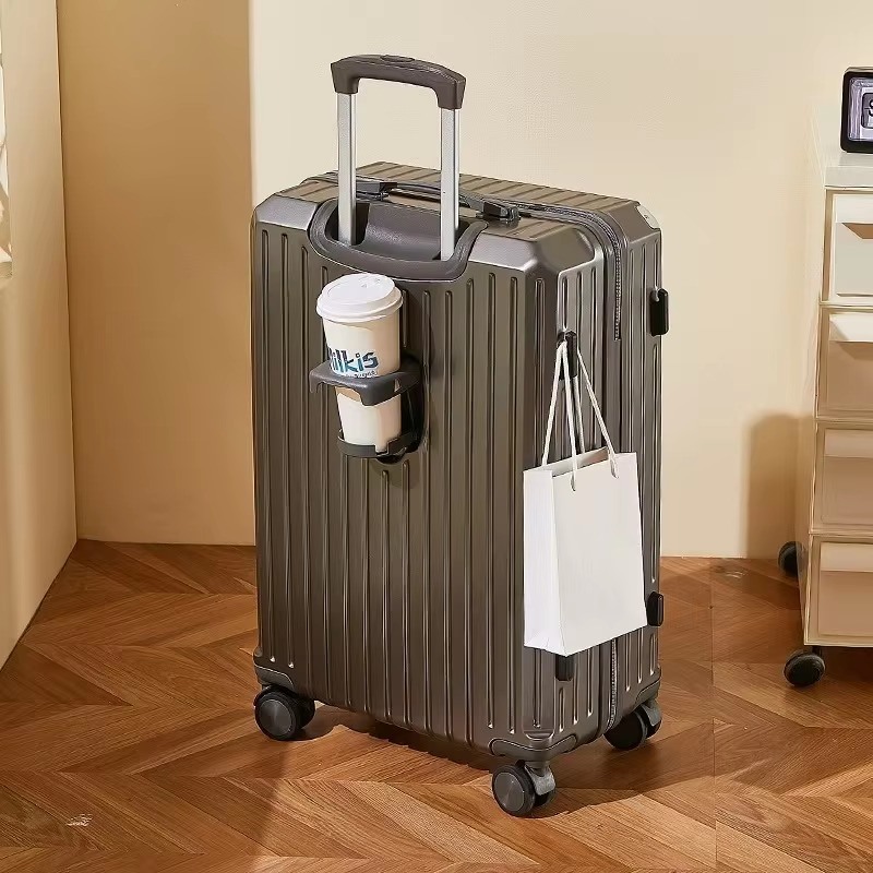 Multi-Stage Telescopic Rod Suitcase with Side Hook Unisex Multi-Function Spinner Luggage Cup Holder 210D Polyester Lining