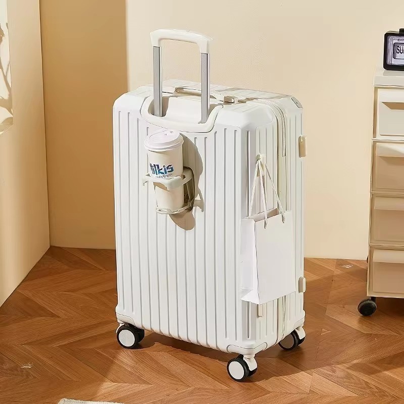 Multi-Stage Telescopic Rod Suitcase with Side Hook Unisex Multi-Function Spinner Luggage Cup Holder 210D Polyester Lining