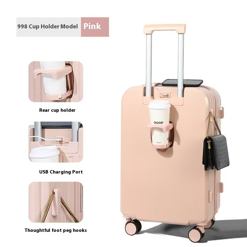 Customized Logo Business Suitcase with Silent Spinner Wheels TSA Lock Soft Handle Cup Holder Design Luggage