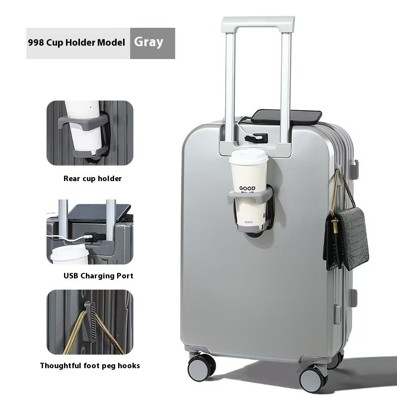 Customized Logo Business Suitcase with Silent Spinner Wheels TSA Lock Soft Handle Cup Holder Design Luggage