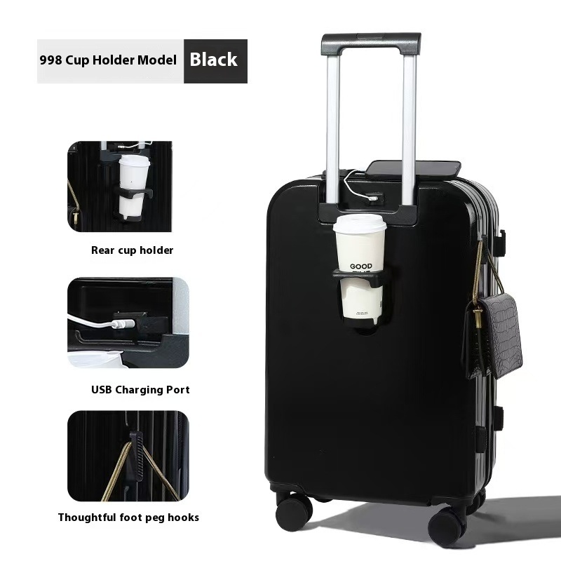 Customized Logo Business Suitcase with Silent Spinner Wheels TSA Lock Soft Handle Cup Holder Design Luggage