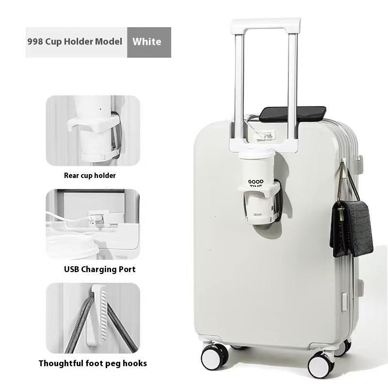 Customized Logo Business Suitcase with Silent Spinner Wheels TSA Lock Soft Handle Cup Holder Design Luggage